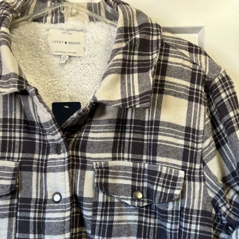 LUCKY BRAND Brown and Cream Plaid Jacket with Snap Buttons Size Large